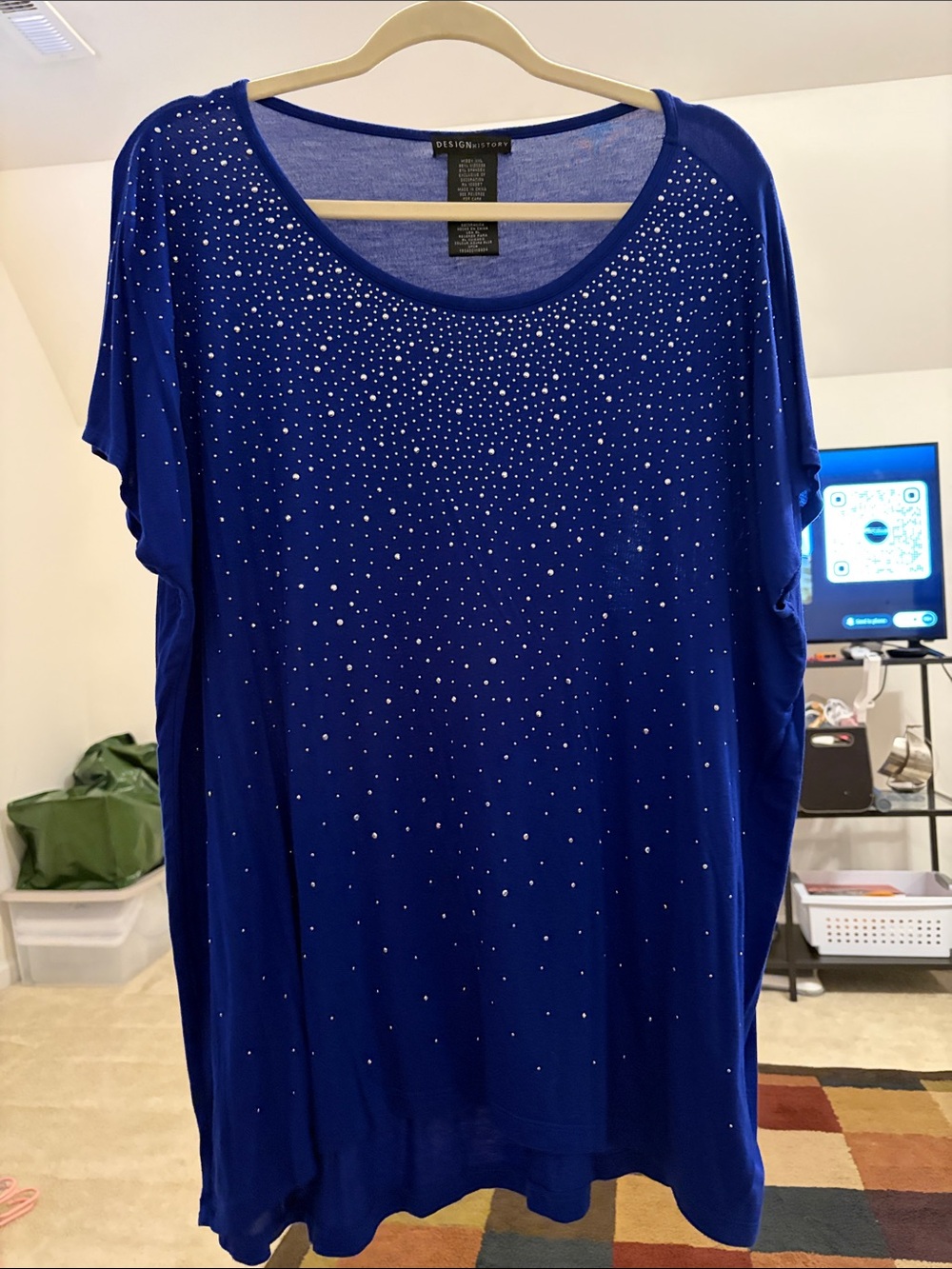 Design History Royal Blue Short Sleeve Top with Sparkling Studs